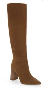 ¡Nuevo! Steve Madden Mujer Asas Hasta la Rodilla Bota Bronceada Nubuck 9.5 Tostado Camel - Imagen 1 de 1