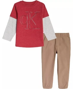 Calvin Klein RED Little Boys Twofer Logo T-shirt & Twill Joggers, 2 Pc Set, US 5 - Picture 1 of 2