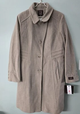 Abrigo Anne Klein Taupe Mezcla Cachemira Caminante Botón Frontal Talla 14 Nuevo con Etiquetas $325 Foto 1 de 4