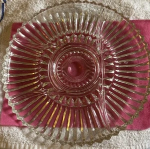 Vintage Cut Crystal Divided Relish Platter 11.5”Heavy 4 Section With Dip Center - Picture 1 of 4