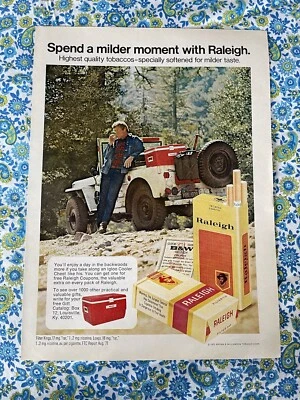 Anuncio impreso de cigarrillos Raleigh 1972 vintage iglú enfriador oferta mantener en el bosque Foto 1 de 4