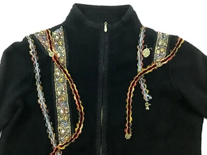 CHICO'S Embroidered Black Wool Zip Up Sweater Cardigan Slim Long Sleeve Size M/L - Picture 1 of 8