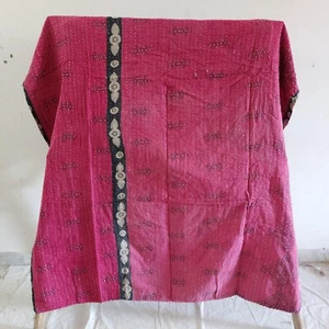 Vintage Kantha Pink Quilt Bedspread Indian Handmade Throw Cotton Blanket - Picture 1 of 2