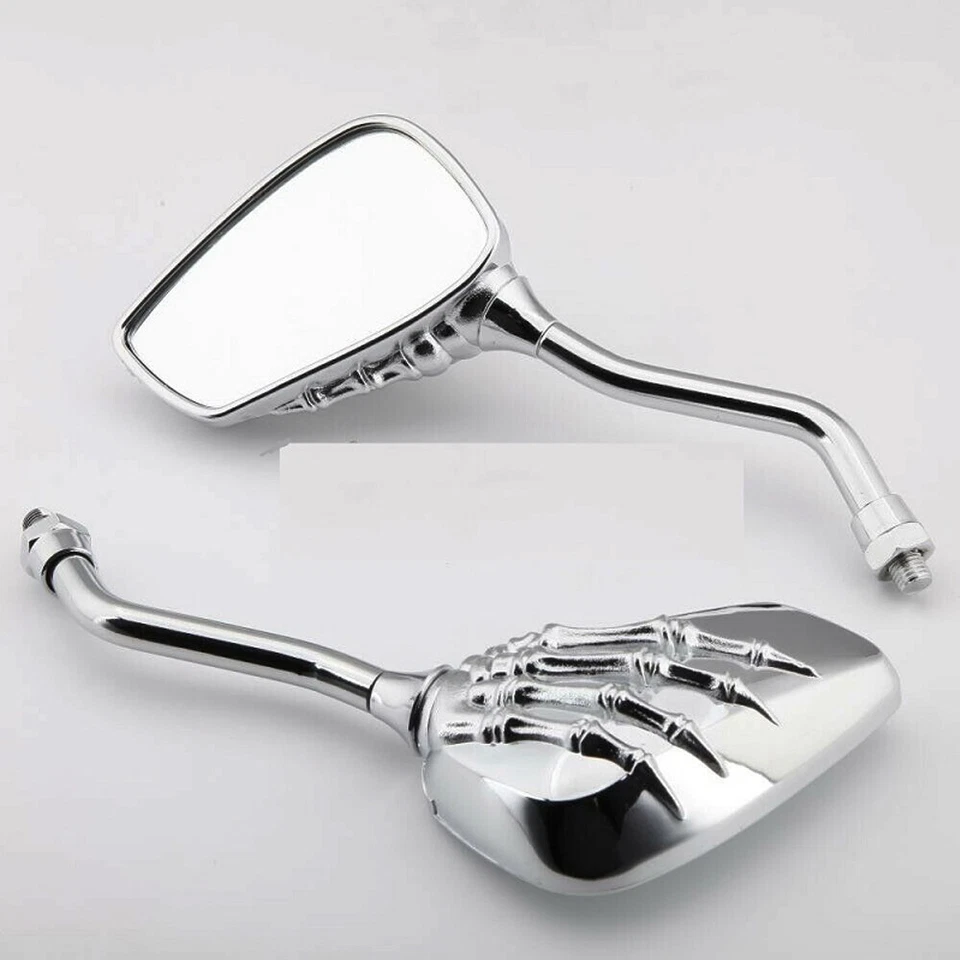 2x Chrome Motorcycle Skull Skeleton Hand Rearview Side Mirrors For Harley Honda - Image 1 of 4