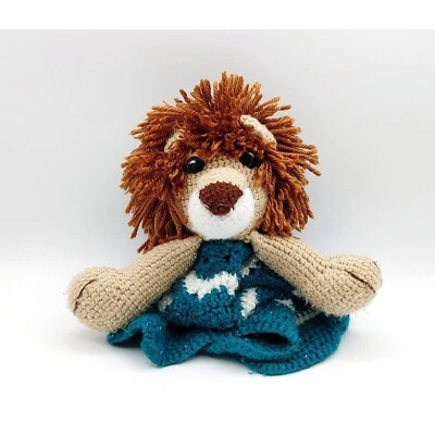 Handmade Knit Crochet Lion Lovey Security Blanket Plush Stuffed Foto 1 de 4