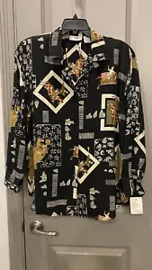 Le Caviar Men on Horseback Ladies Black Button Up Long Sleeve Blouse L NWT - Picture 1 of 5