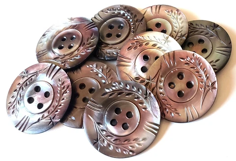 Set of 9 Big Beautiful Large Matching Carved Iridescent Pearl Antique Buttons Cover