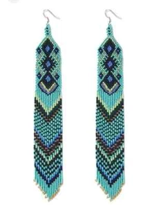 Tribal Earrings Native Large Boho American Seed Beads Handmade Earring - Picture 1 of 2