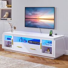 Modern TV Stand for TVs up to 75" with Power Outlets & LED Lights Media Console