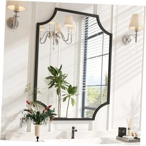 30"x40" Large Black Bathroom Mirror for Wall, Gold Scalloped Vanity Mirror - Picture 1 of 7