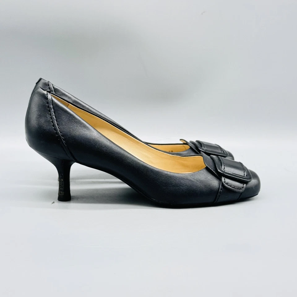 Zapatos Cole Haan para mujer 7 zapatos de salón de cuero negros hebilla punta cuadrada tacón de gatito de colección Foto 1 de 4