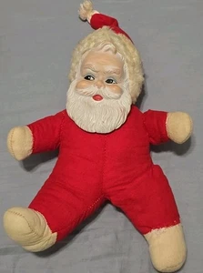 Vintage kleine Rushton Co Weihnachtsmann Puppe Plüsch Gummi Gesicht - Bild 1 von 13