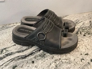 Lower East Side Sandals Sz 9.5 Slip On Slide Black Faux Leather Toe Loop Y2K VTG - Picture 1 of 8