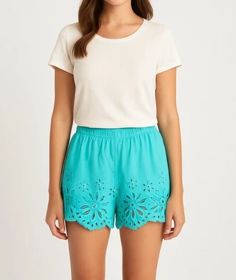 American Eagle Aqua Blue Eyelet Scallop Hem Shorts S - Image 1 of 4