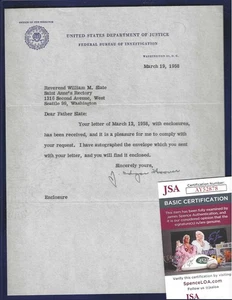 J Edgar Hoover Autographed 8x10 Typed 1958 Letter USA FBI Director JSA COA - Picture 1 of 1
