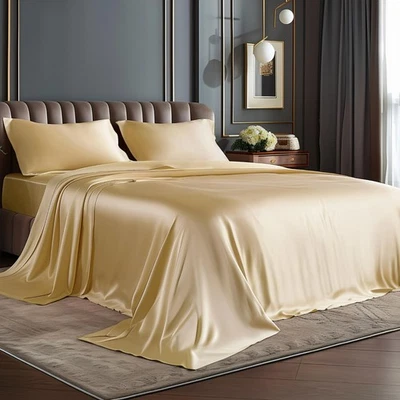 BEDELITE Satin Sheets Twin XL Size Bed Set, Luxury Soft Champagne Silky Sheet... - Image 1 of 4