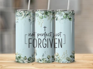 Vaso de metal delgado Not Perfect Just Forgiven Christian 20 OZ con tapa y pajita - Imagen 1 de 1