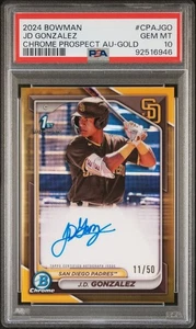 Autografi Bowman Chrome Prospect 2024 - J.D. Gonzalez rifrattore oro /50 PSA 10 - Foto 1 di 2