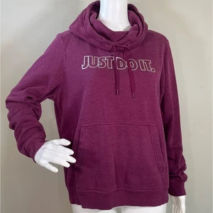 Nike Just Do It Wine Purple Hoodie Womens Large Drawstring Long Sleeve Pocket - Picture 1 of 7