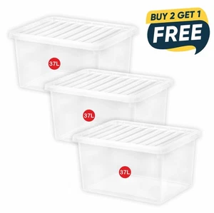 (Buy 2 + Get 1 Free) 37L Plastic Transparent Storage Box with Lid Nestable Boxes - Picture 1 of 12
