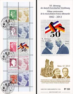 Carnet Porte-timbres "50 ans Réconciliation France & Allemagne / DE GAULLE" 2012 - Picture 1 of 1