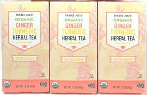 3 x Trader Joe's Organic Ginger Turmeric Herbal Tea 20 Tea Bags Each, Total 60ct - Picture 1 of 5