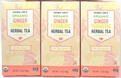 3 x Trader Joe's Organic Ginger Turmeric Herbal Tea 20 Tea Bags Each, Total 60ct - Image 1 of 4
