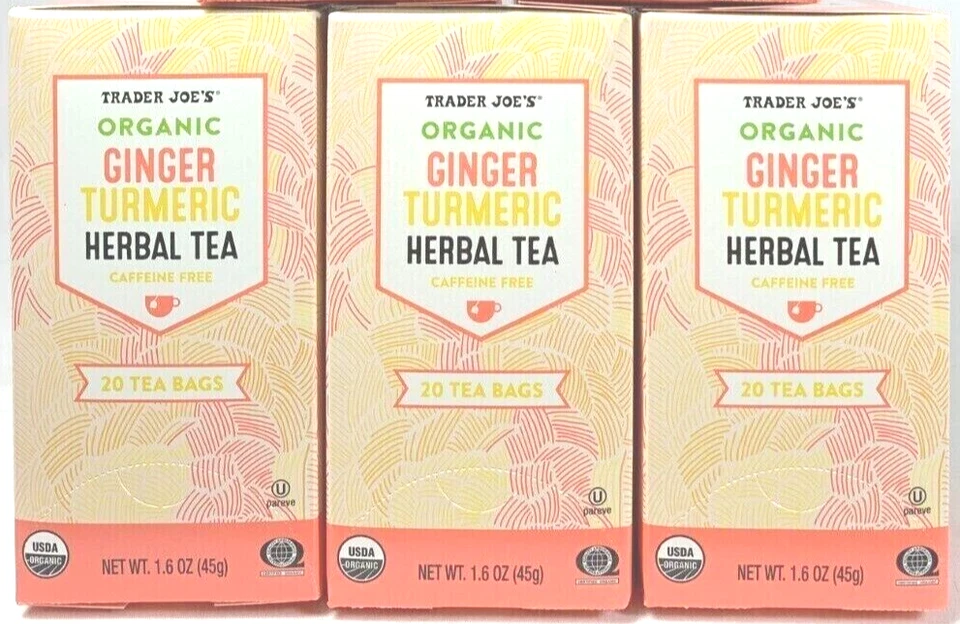 3 x Té de hierbas de cúrcuma de jengibre orgánico Trader Joe's 20 bolsitas de té cada una, total 60ct Foto 1 de 4