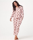 Cuddl Duds Pointelle Knit Henley Top Pant Pyjama Leopard Print Pjs Leisure Small