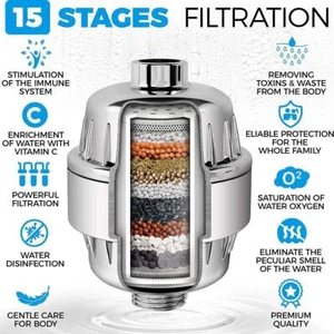 15 Stage Shower Filter for Hard Water Shower Water Filter 2 Cartridges Included - Picture 1 of 11