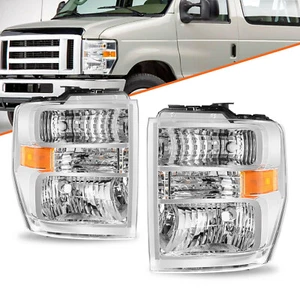 For 2008-2014 Ford E150 E250 E350 E450 Superduty Halogen Headlight Lamp Pair - Picture 1 of 6