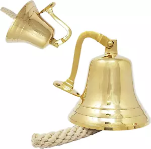 Solid Brass Ship Bell 6" Wall Hanging Bracket Pub School Dinner Maritime Home De - Picture 1 of 11