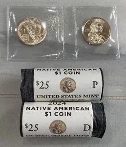 Juego de 2 monedas de dólar nativo americano 2024 P&D sin circular en bolsas de monedas SELLO - Imagen 1 de 10