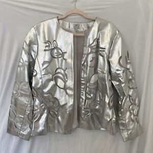 Chico's Silver Metallic Leather Cut Out Mesh Jacket - Size 3= XL
