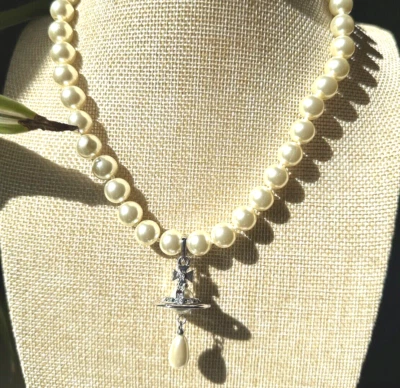 Vivienne Westwood White Pearl Drop Silver Necklace Choker Chain - Image 1 of 4