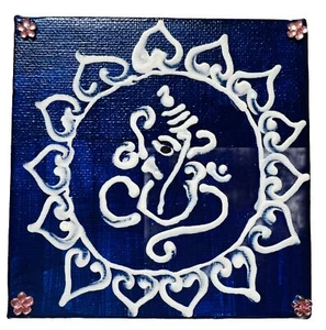 Ganesh Mini Acrylic Painting gallery Canvas Original AUM OM HINDU YOGA 4" zen - Picture 1 of 8