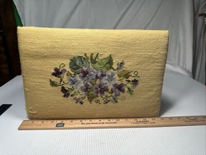 Antique Heirloom Needlework Embroidered Footstool Floral Design 9” X 9” X 14” - Picture 1 of 7