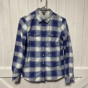 Eddie Bauer Womens Shirt M Short Sleeve Button Up Hiking Blue Plaid - Picture 1 of 13