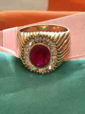 2 Ct Oval Cut Lab Created Red Ruby 14k Yellow Gold Plated Men's Wedding Ring