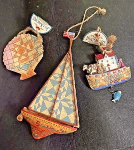 Jim Shore Set of 3 Ornaments, Mini Shell, Cutting Waves Sailboat and Noah's Ark - Picture 1 of 7