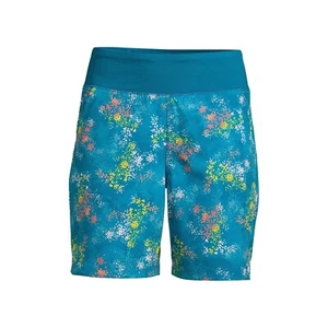 NWT LANDS' END Plus 1X High Rise 7" Lined Everyday Active Shorts Teal Floral - Picture 1 of 5