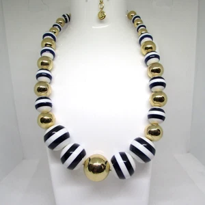 Talbots Gold Weiß und Blau Streifen Ton Abgestuft Perlenkette Maritim Neu - Bild 1 von 9