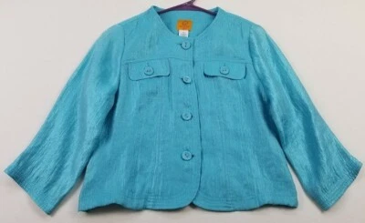 Ruby Rd. Spring Jacket Women's 8P 8 Petite Blue Sheen 3/4 Sleeves Pockets Bold - Image 1 of 4