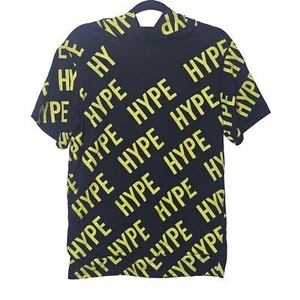 Vibes Hype Hoodie Shirt Small Black Yellow Spell Out Short Sleeve Hoodie - Picture 1 of 5