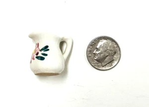 Dollhouse Miniature Accessories Pitcher Hand Decorated White Flower 7/8" Tall - Picture 1 of 12