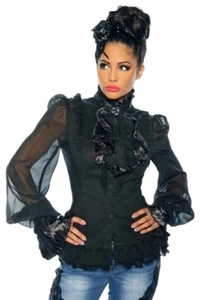 Bluse mit Jabot hochgeschlossene Rüschenbluse abnehmbarer Stehkragen Größe S - Bild 1 von 3