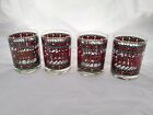 4 Christmas Houze Glasses Season’s Greetings Low ball, rocks Stained Glass look