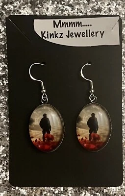 SILVER 925 POPPY REMEMBRANCE DAY EARRINGS MILITARY VETERAN JEWELLERY GIFT - Image 1 of 4