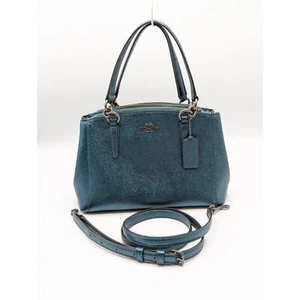 Coach Metallic Teal Grossgrain Leather Mini Christie Carryall - Picture 1 of 11