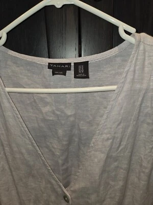 Maxi Vestido sin Mangas Relajado Tahari Talla 12 Lavanda 100% Lino Bolsillos Grandes Aberturas CD8 Foto 1 de 3